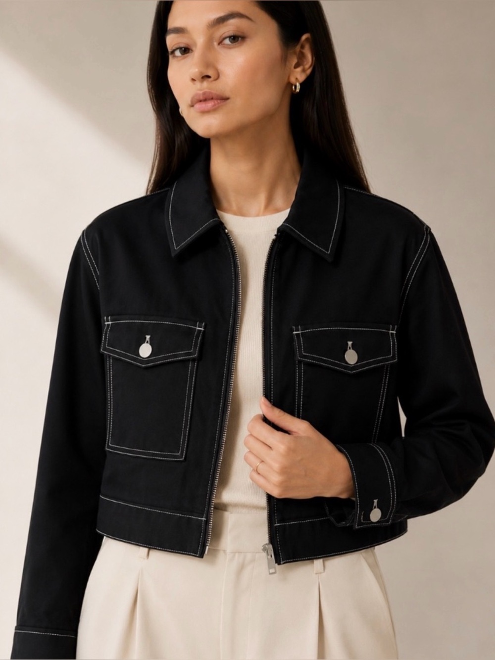 OAK+FORT cotton cropped utility jacket
